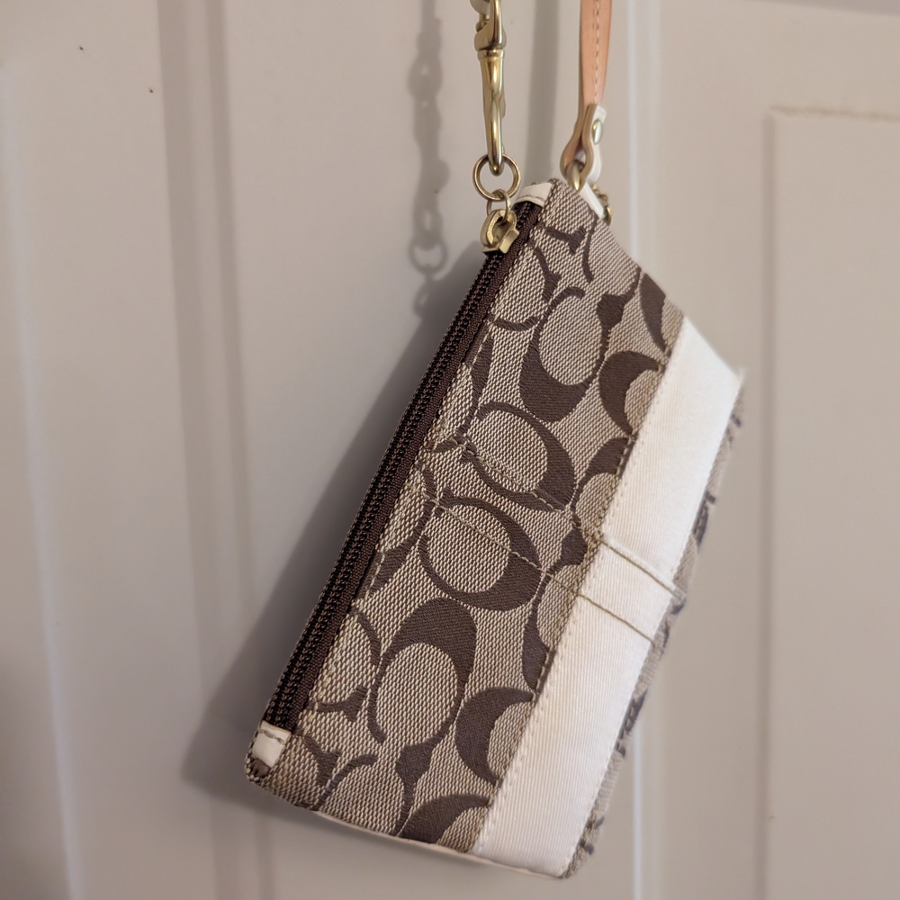 Coach Brown and Cream Signature Wristlet - Picture 3 of 4
